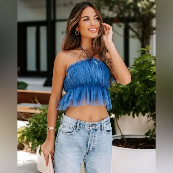 NWT Vici Ballerina Dreams Blue Halter Tulle Crop Top |Size XL - Picture 5 of 5